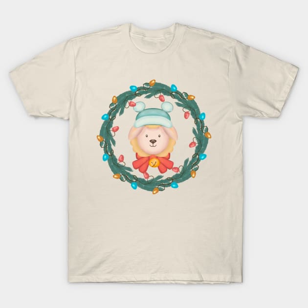 Cute Sheep Christmas Wreath T-Shirt by i am Cuta